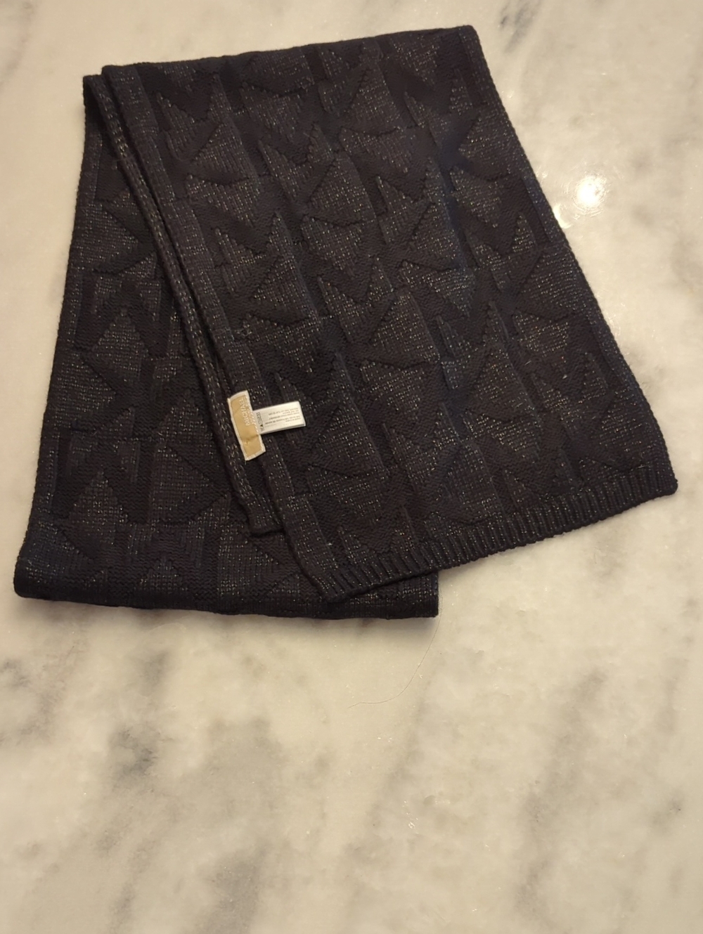Michael Kors Black And Metallic Thread Monogram Knit Scarf Approximately 10x65